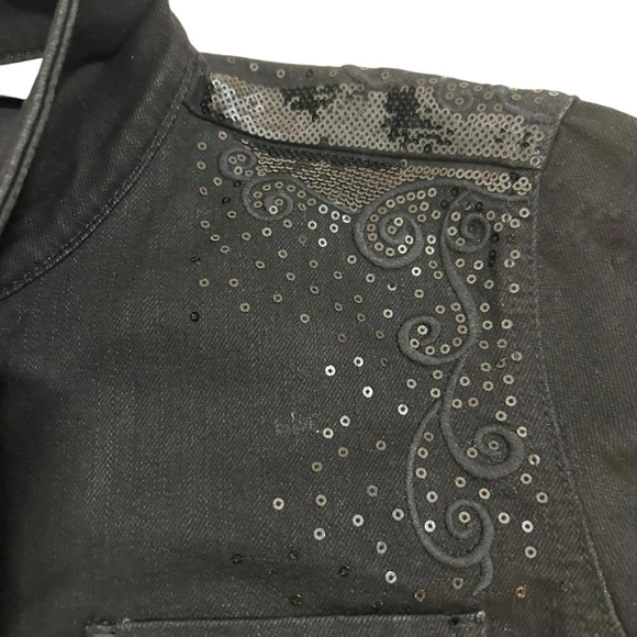 Chico’s Platinum Black Denim Embroidered Sequined Jacket Size 0 XS - Picture 4 of 14